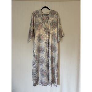 Vtg California Dynasty Robe And Slip Set Medium Floral Satin Night Gown New